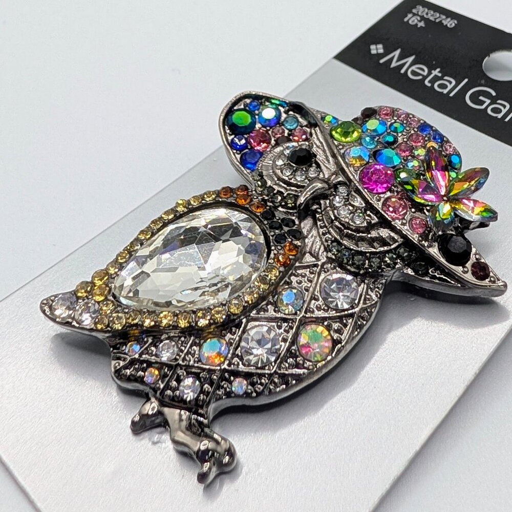 Metal Gallery Owl Multi-colored Rhinestone Brooch - NWT - Picture 8 of 8